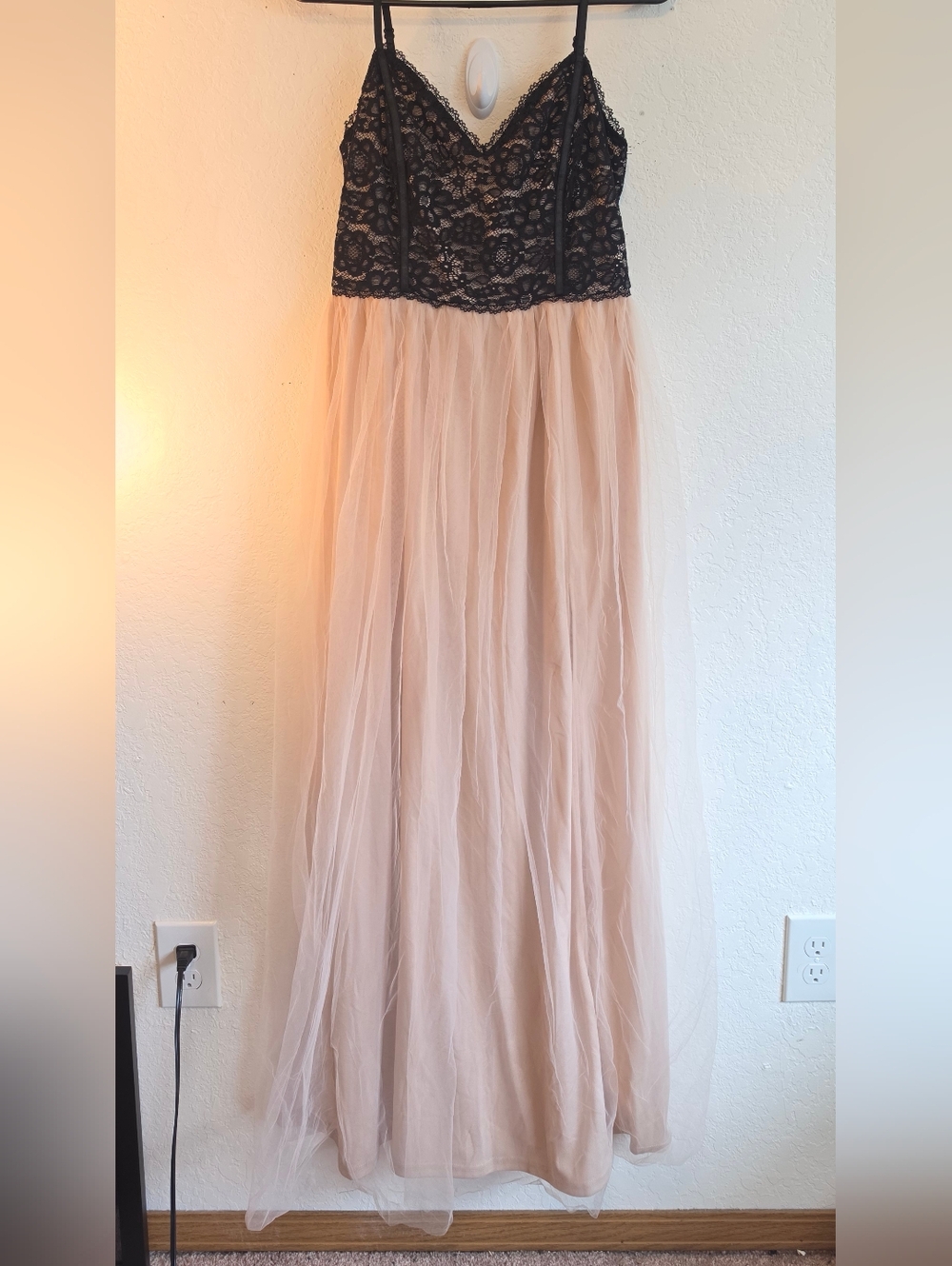 privy Black Lace Bodice Blush Tulle Maxi Dress